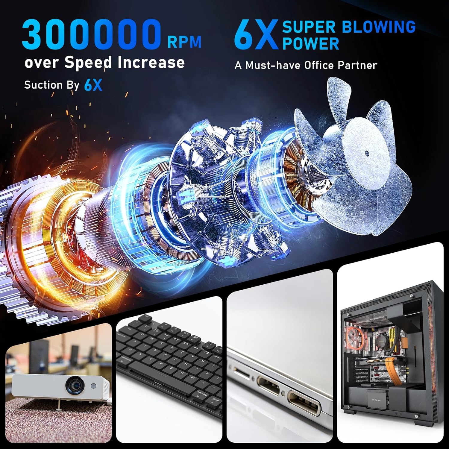 Compressed Air Duster, 300000RPM Air Duster Electric Cleaner for Keyboard, PC Deep Cleaning, Cordless Air Blaster, Replace Compressed Air Can-No Canned Air Duster,Rechargeable Air Blower