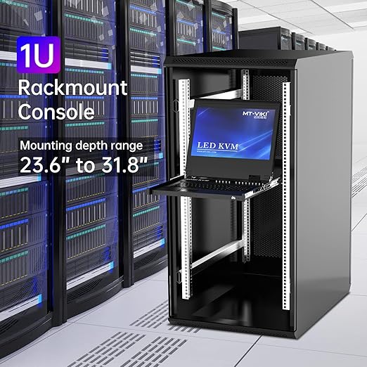 MT-VIKI® Rack Mount KVM HDMI with 17.3'' LCD Monitor, 1080P Support OSD/Hotkey, Included 16 KVM Cables+Keyboard + Touchpad, Fit 1U 19'' Rack