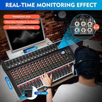 16 Channel Audio Mixer, Soundboard Mixing Console Sound Mixer DJ Sound Controller with USB & Bluetooth, Studio Audio Mixer for Professional and Beginners (16 Channel)