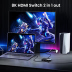 NEWCARE HDMI 2.1 Switch 2 in 1 Out with 2.6ft 8K Cable, HDMI Switcher 4K@120Hz, Bi-Directional HDMI Splitter Supports 8K@60Hz HDR10+ 3D Dolby VRR HDCP2.3 for TV PS5 Xbox Laptop Projector