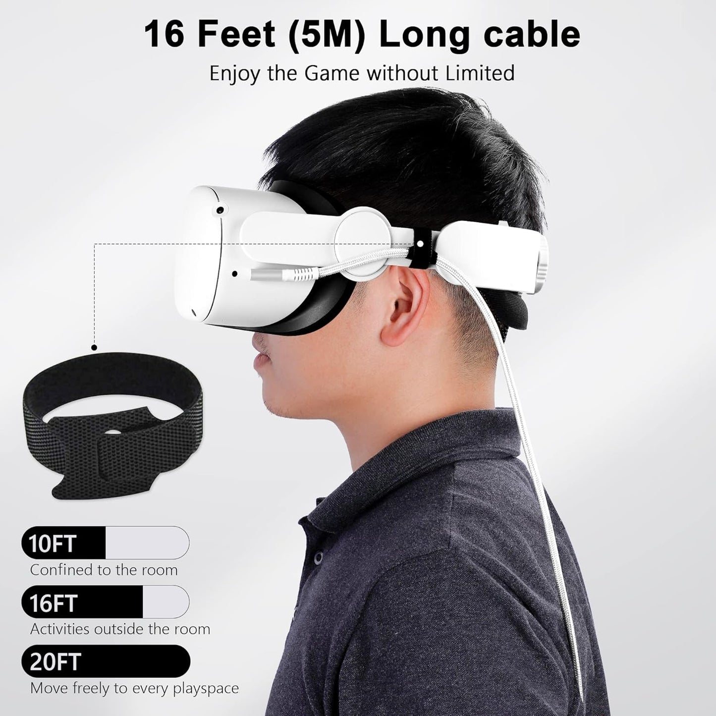 Kuject Link Cable 16FT Compatible for Quest 3S/3, Quest 2/Pro, Pico 4, Nylon Braided Accessories for Rift S/Steam VR Games, USB 3.0 Type C to C High Speed Data Transfer Cord for Gaming PC, Silver