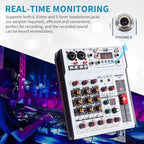 6 Channel Audio Mixer Professional Sound Board Console w/99 DSP Effects 48V Phantom Power Bluetooth USB Interface Stereo DJ Mixer Board for Karaoke Live Performance DJ Stage