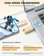 MFi Certified 256GB Flash Drive for iPhone iPad, Photo Stick for External Memory Storage, Easily Back Up and Save Photos Videos, USB Memory Stick Thumb Drive for iPhone/iPad/Android/PC (Gold, 256GB)