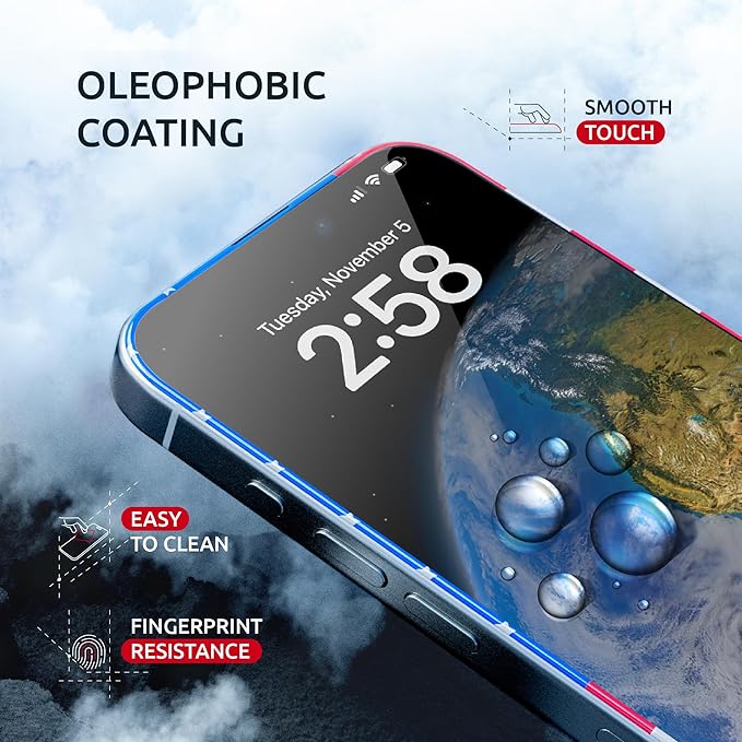 15 Pro Screen Protector for iPhone – (2-Pack) USA Flag & Black Frame Design - Tempered Glass Screen Protector for iPhone 15 Pro 9H Hardness Full Coverage - Oleophobic Coating with Easy Installation