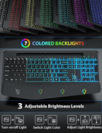 Wireless Keyboard and Mouse Backlits, Wrist Rest, LED Mouse, Rechargeable Ergonomic Keyboard with Phone Holder, Silent Light Up Combo for Computer, Mac, PC, Laptop, Chromebook (Black)