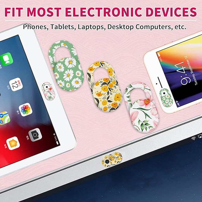 Laptop Camera Cover Slide Cute (6 Pack), Ultra Thin Webcam Cover for iPhone iPad MacBook Pro Computer iMac Cell Phone PC Accessories, 0.03" Camera Blocker Slider, Great for Privacy - Flowers