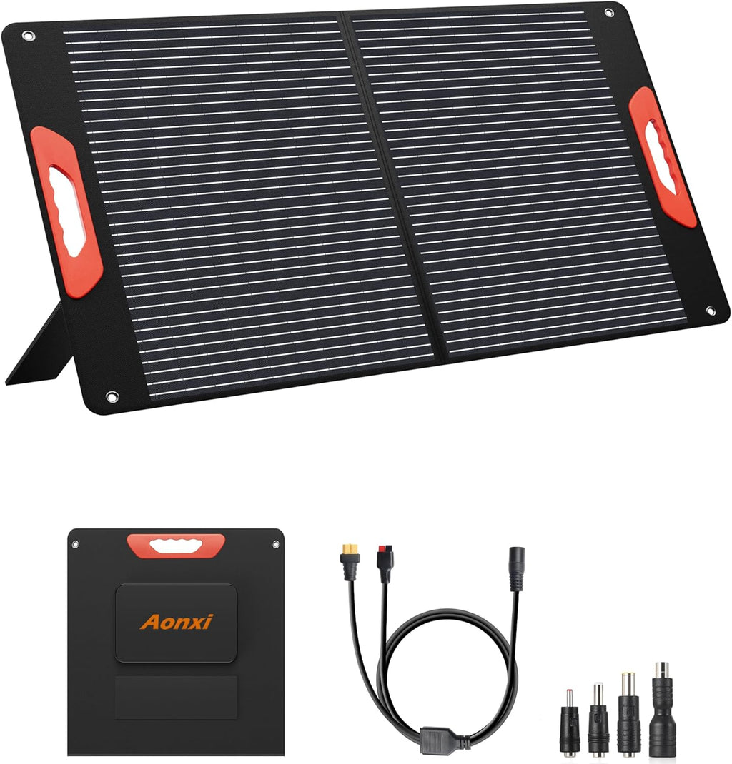 100W Portable Solar Panels for Power Station, 100 Watt ETFE Monocrystalline Foldable 20V DC Output Solar Panel Charger, 24% High Efficiency, QC3.0 USB-A & Type-C Output for Outdoor Camping RV Blackout