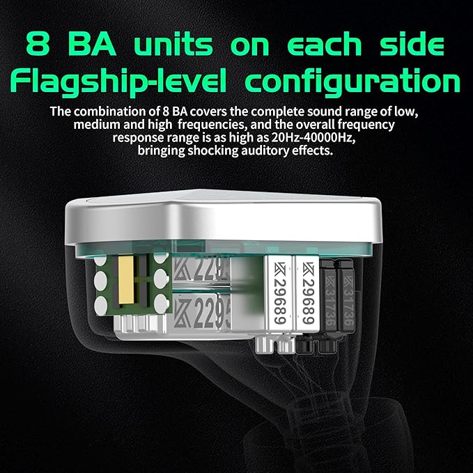 KZ AS16 PRO in Ear Monitor,8 BA Units on Each Side Wired Earphone with Detachable Cable HiFi IEM Earbuds,Stage Monitor Earphone HiFi Earbuds Headphone for Musician Audiophile(Cyan,Without Mic)