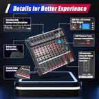 8 Channel Audio Mixer, Bluetooth Studio Mixer Audio DJ Sound Board Controller with USB, Sound Mixer Console Mixing Board for Professional and Beginners (8 Channel)