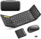 Foldable Keyboard and Mouse, Samsers Folding Bluetooth Keyboard Combo, 2.4G + BT5.0 x 2, Full-Size Portable Travel Keyboard & USB-C Rechargeable Wireless Mouse for iOS Android Windows Mac OS