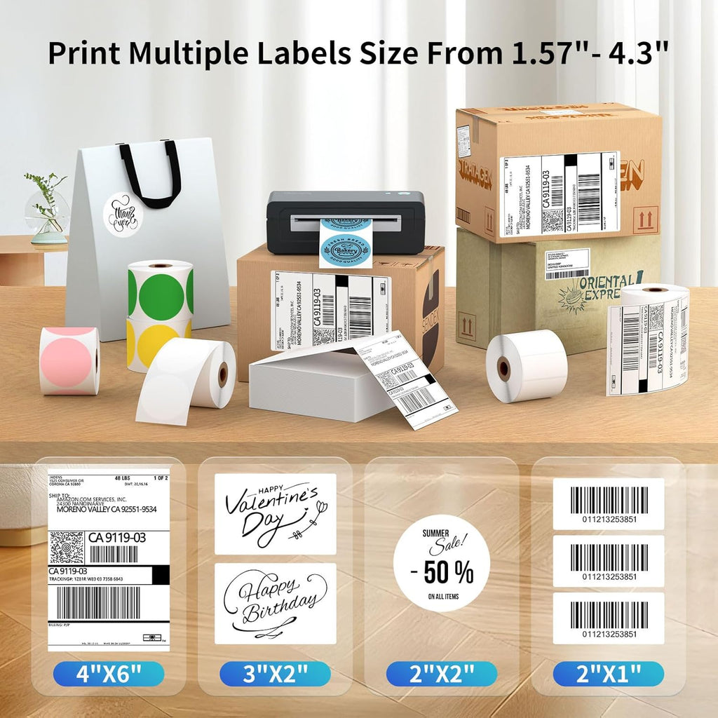 Bluetooth Thermal Shipping Label Printer, 4X6 Inkless Label Machine for iOS, Android, Laptop, Wireless Printer for Small Business, Compatible with Amazon, UPS, Shopify, Black
