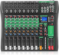 8 Channel Audio Mixer, Professional DJ Mixer Board Sound Music Mixing Console Digital Mixer with Reverb, Bluetooth, USB Port, 48V Phantom Power for Recording Karaoke Podcasting