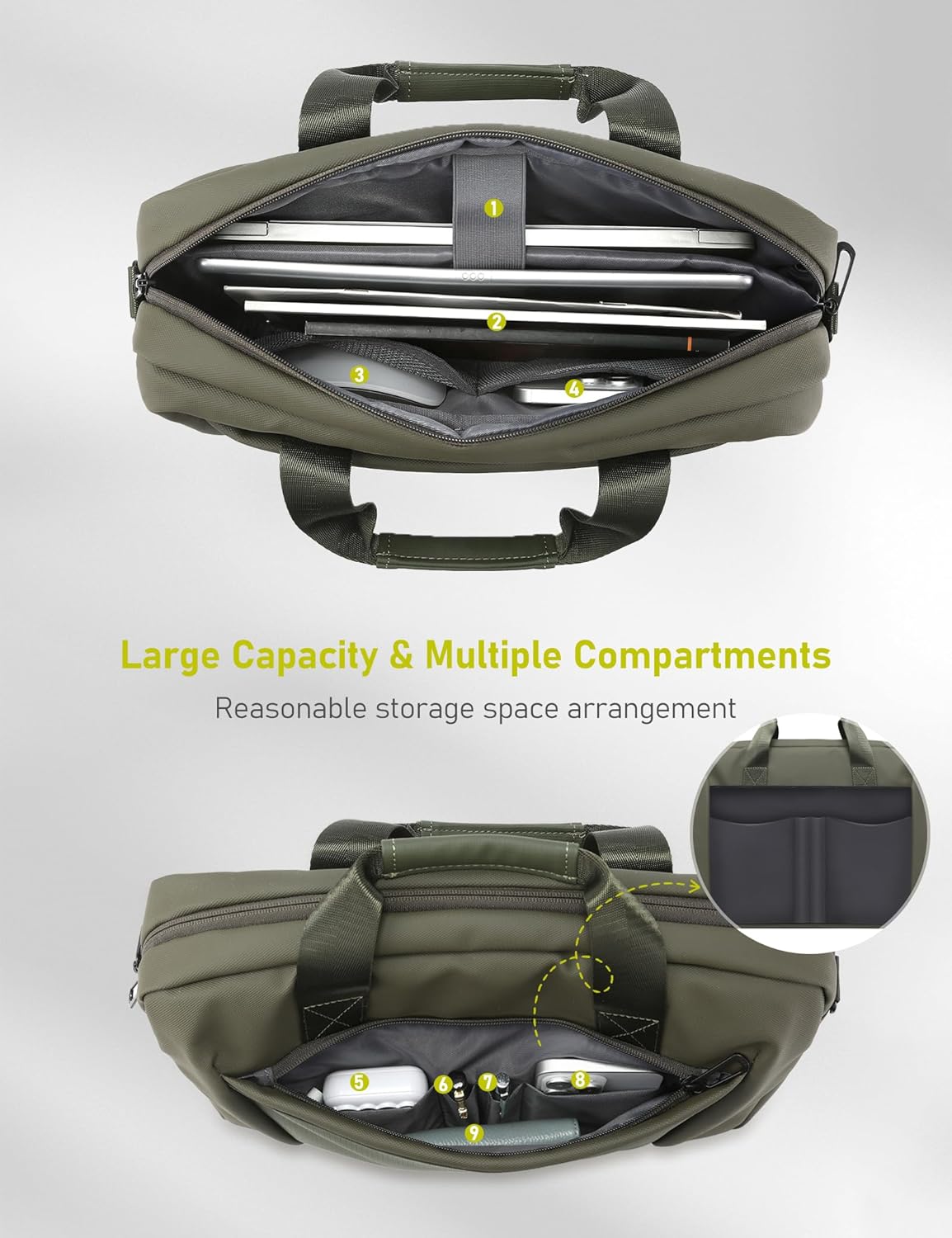 15-16 Inch Laptop Shoulder Bag Business Briefcase Water Resistant Computer Messenger Bags Compatible with MacBook Pro 16, MacBook Air 15 M4, HP, Dell, ASUS Notebook, Green