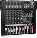 Audio Mixer 6 Channel Professional Mixer Console with 320 DSP Effects, 7-band EQ Sound Mixing Board Digital DJ Mixer w/USB Bluetooth MP3 for Recording, Independent 48V Power & Mute Button