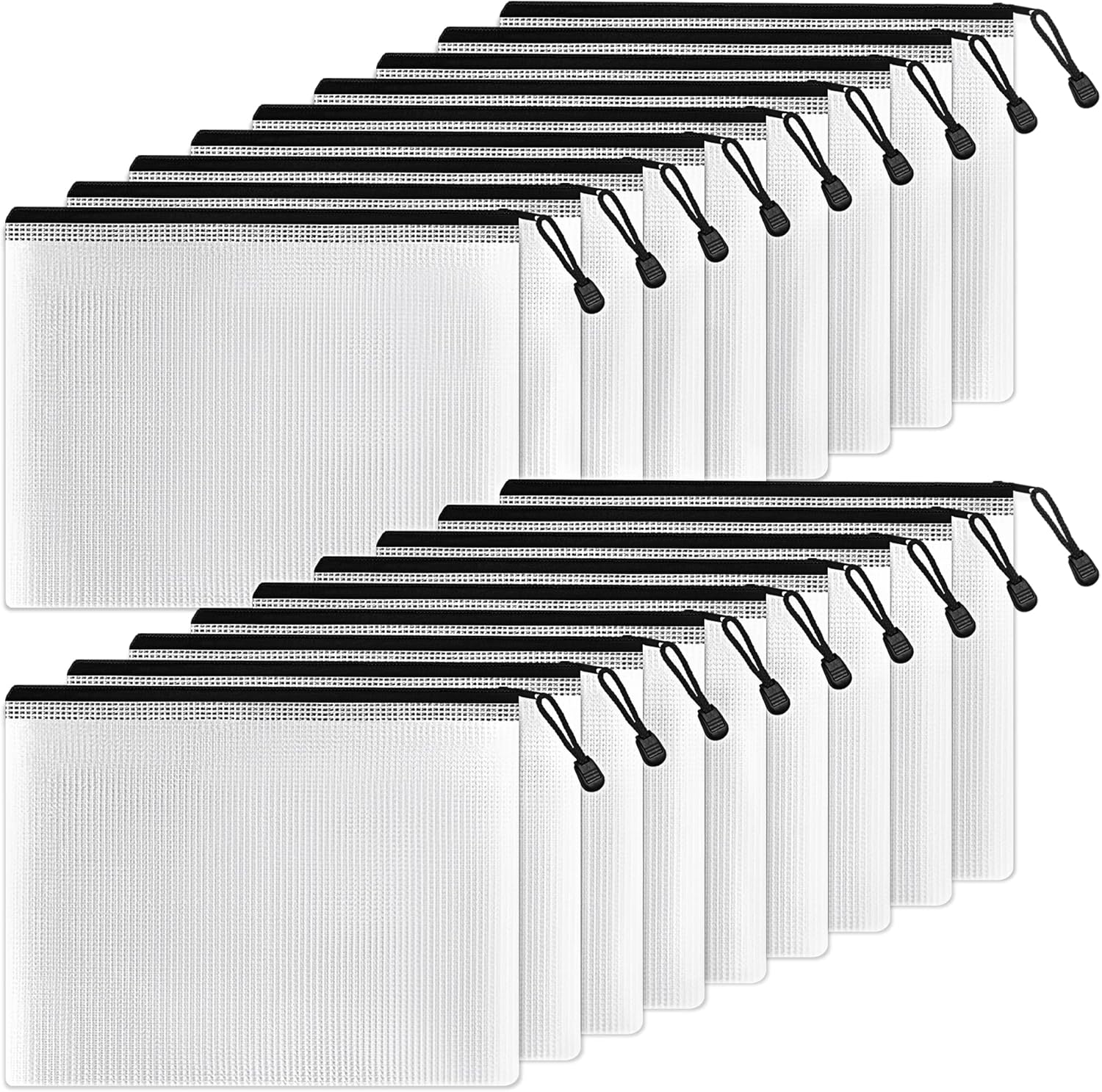 SUNEE Plastic Mesh Zipper Pouch 6x9 in (Black, 18 Packs),Extra Large Water-Resistant Zip Bag for School Office Supplies, Puzzles & Games Organizing Storage