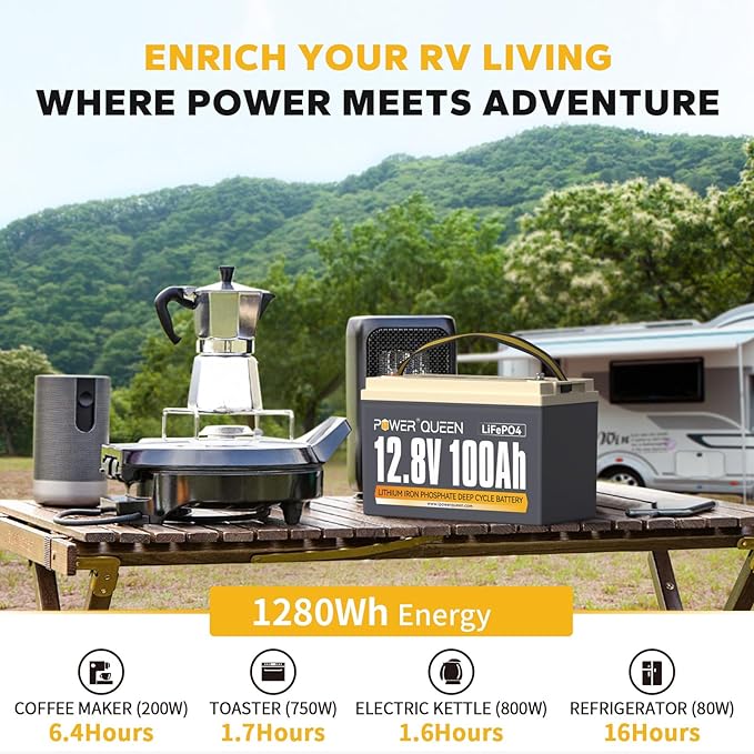 power Queen 12V 100Ah LiFePO4 Battery BCI Group 31 Lithium Battery, Deep Cycle Battery with 100A BMS, 1280Wh Energy, Up to 15000 Cycles & 10-Year Lifespan for Trailer RV, Motor Home, Marine