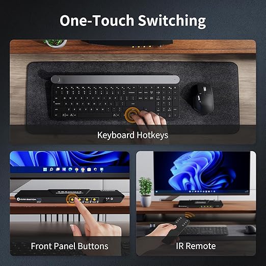 TESmart 8K@60Hz HDMI KVM Switch 1 Monitor 4 Computers USB 3.0, KVM Switch 4 Port 4K@144Hz for Gaming, Custom Hotkey Switch, EDID, Audio&Microphone, ADI Chip and All Input Cables