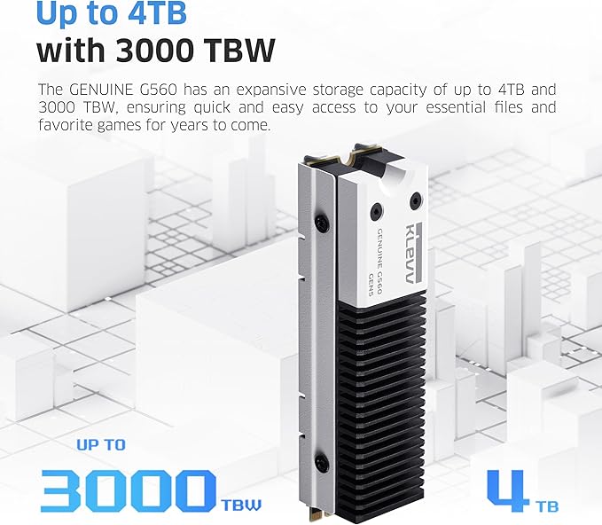KLEVV Genuine G560 2TB M.2 2280 NVMe PCIe Gen5x4 Internal SSD Heatsink Included, up to 14000MB/s with DRAM Cash (K02TBM2SP0-G56)