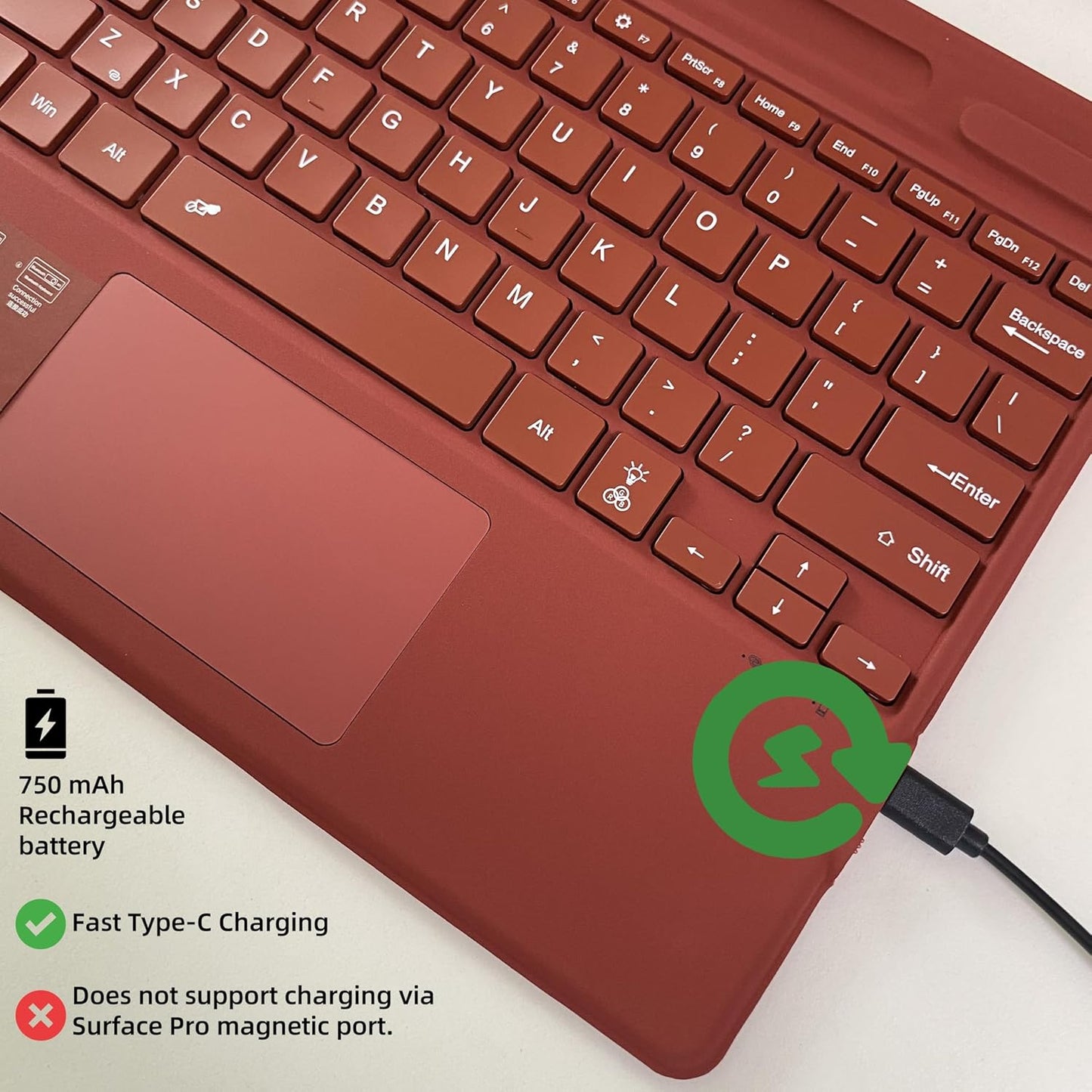 Keyboard for Microsoft Surface Pro Copilot+ (11th Edition) / Pro 11 / Pro 10 / Pro 9 / Pro 8 / Pro X, 13 inch, Detachable Type Cover with Touchpad, 7-Color Backlit & Pen Holder (Red)