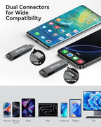 128GB Flash Drive for iPhone iPad, USB3.0 High-Speed Memory Stick No App Needed, Lightening & USB-C External Memory Storage for Photos Videos, Picture Backup Thumb Drive Plug & Play (Space Gray)