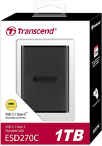 Transcend 1TB External SSD for iPhone/iPad/Mac/Windows/Android, PC/Laptop/Tablet/TV/Game Console, Portable Solid State Drive with One Touch Back up, One-Time Password Unlock, Type-A&Type-C Cables