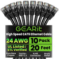 GearIT Cat 6 Ethernet Cable Pack - 10-Pack 20 ft Cat6 Ethernet Patch Cables | RJ45 Network Patch Cable, 10 Gbps Snagless Gold-Plated Connectors - Ethernet Cable Cat 6 for PC, TV, Router - Black