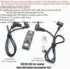 RC101-N3 Camera Shutter Remote Control for Canon R5 R5C 5D4 5D3 6d2 1/4 Screw Fixing Small Release Button Handle Two Cameras in sync Release Button