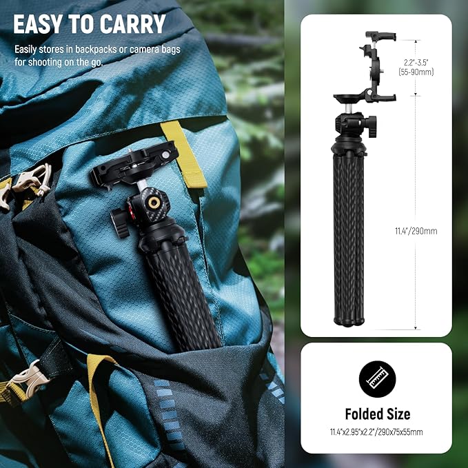 NEEWER Flexible Tripod with Remote, Mini Camera Phone Tripod Stand with Hidden Phone Holder&Action Camera Adapter Compatible with iPhone GoPro Hero13 12 11 10 DJI Insta360 Samsung for Vlogging, TP34