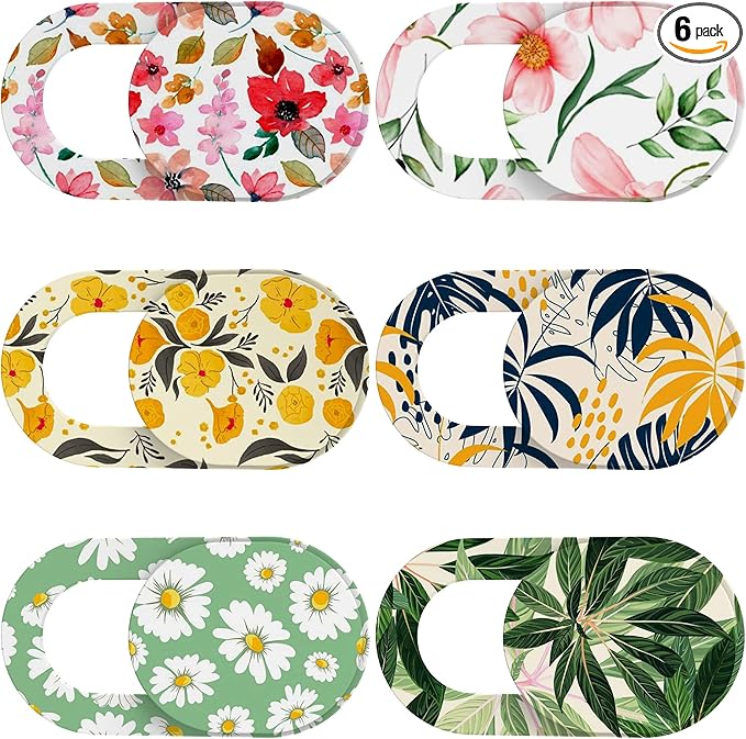 Laptop Camera Cover Slide Cute (6 Pack), Ultra Thin Webcam Cover for iPhone iPad MacBook Pro Computer iMac Cell Phone PC Accessories, 0.03" Camera Blocker Slider, Great for Privacy - Flowers
