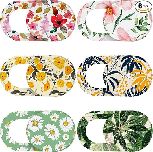 Laptop Camera Cover Slide Cute (6 Pack), Ultra Thin Webcam Cover for iPhone iPad MacBook Pro Computer iMac Cell Phone PC Accessories, 0.03" Camera Blocker Slider, Great for Privacy - Flowers