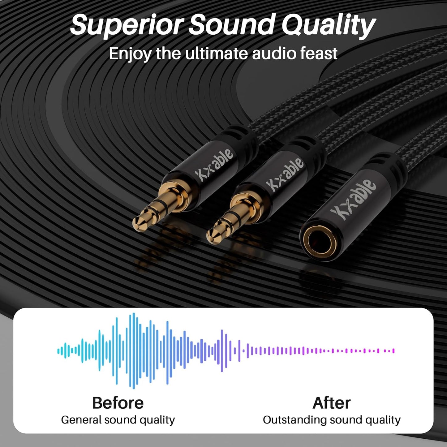 1/8 Inch TRS Stereo Y Splitter Cable 6FT, 3.5mm Female to 2-Male Y-Splitter Stereo Audio Cable, for Cell Phone PC Laptop, Speaker, Headphones, Suitable for Switching or Two Sets of Speakers