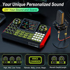 Podcast Microphone Bundle with Live Sound Card Audio Mixer, Podcast Equipment Bundle with 3.5mm Condenser Microphone for Pc/Phone Live Streaming Singing Gaming, Sound Board with Voice Changer, Denoise