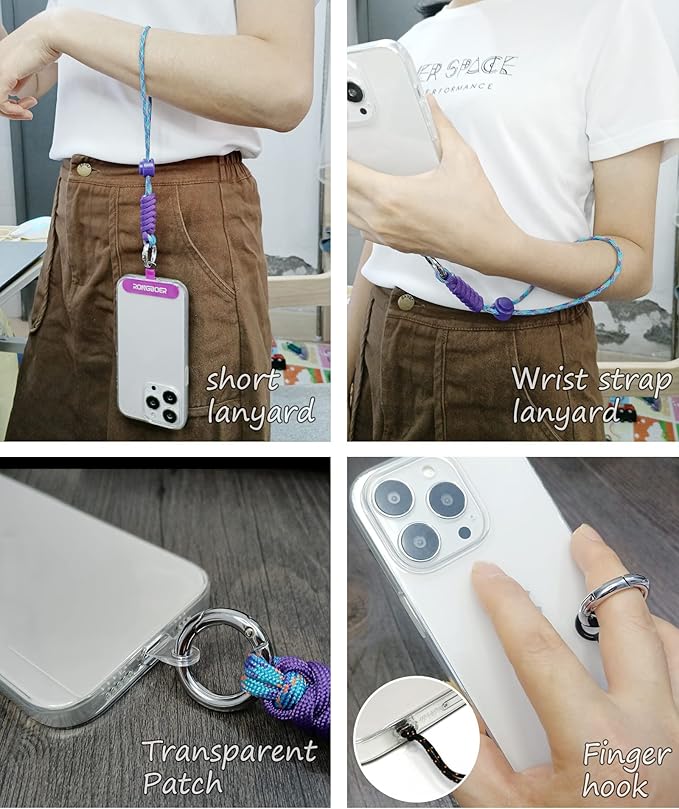 Cell Phone Lanyard - Wrist Strap for Women, Phone Bracelet, Camera Wrist Lanyard, Short Wrist Lanyard for Keys, Keychain Lanyard - Purple Blue