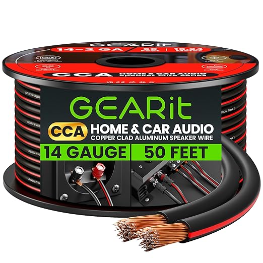 14AWG Speaker Wire, GearIT Pro Series 14 AWG Gauge Speaker Wire Cable (50 Feet / 15.24 Meters) Great Use for Home Theater Speakers and Car Speakers Black
