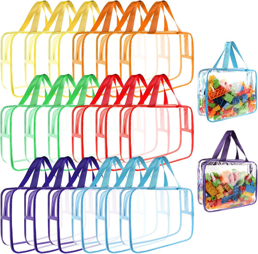 18 Packs Large Toy Storage Bags with Labels, 6 Colors Clear PVC Toy Storage Organizer with Zipper, Waterproof Reuseful Clear Organizer Bags for Building Blocks, Puzzles, Kids Books, Board Game