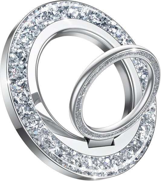 Lamicall Magnetic Phone Ring for MagSafe Grip - 2025 [Super Magnet] Stylish Twinkle Ring Holder Stand with [Upgrade Gear Hinge], Mag Safe Accessory for iPhone 16 15 14 13 Pro Max Plus, Glitter Silver