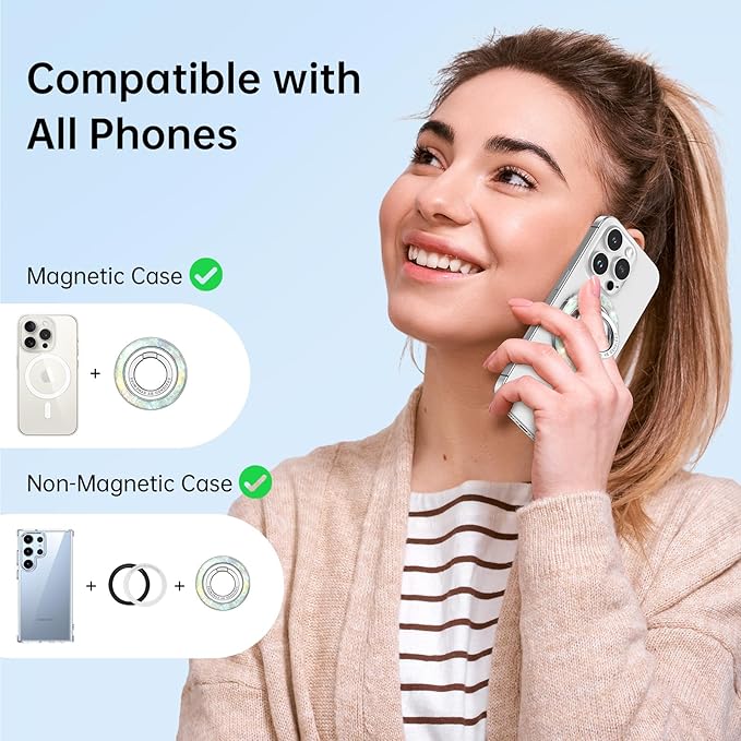 Syncwire Magnetic Phone Grip for MagSafe, Colorful Shell Magnetic Phone Ring Holder, 360° Rotation Floating Effect Cell Phone Ring Stand MagSafe Ring for iPhone 16 Pro Max 15 14 13 &All- Pearly Luster