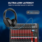 12 Channel Audio Mixer, Professional Music Mixer Board DJ Mixing Console with Bluetooth, USB/MP3 Player, Reverb, and 48V Phantom Power for Studio Recording, Karaoke, and Live Performances