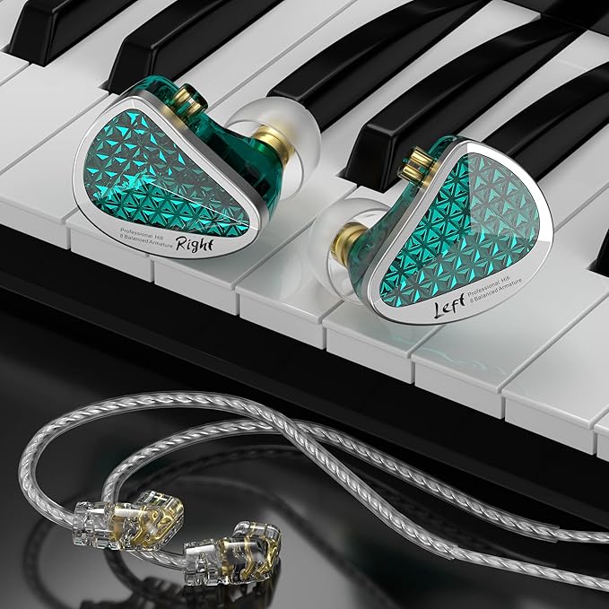 KZ AS16 Pro 8 Balance Armatures in-Ear Earphone,Pro HiFi IEMs Music Earbuds for Studio Recording,Stereo Sound Gaming Earbuds Positioning in Ear Headphones with Microphone Wired(Cyan,with Mic)