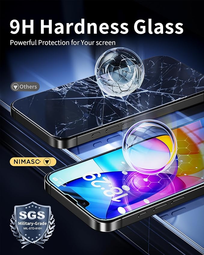 NIMASO for iPhone 16e/13 Pro/13/14 Screen Protector, 2 Pack HD Clear Tempered Glass Screen Protector for iPhone 16e, Automatic Dust Removal, Instant Installation(6.1 inches)