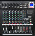 Dj Mixers 8 Channel Audio Mixer Sound Board with Bluetooth, Usb Audio Interface with 48V Phantom Power Sounds Mixer Board with FX Reverb Delay Effect for Streaming