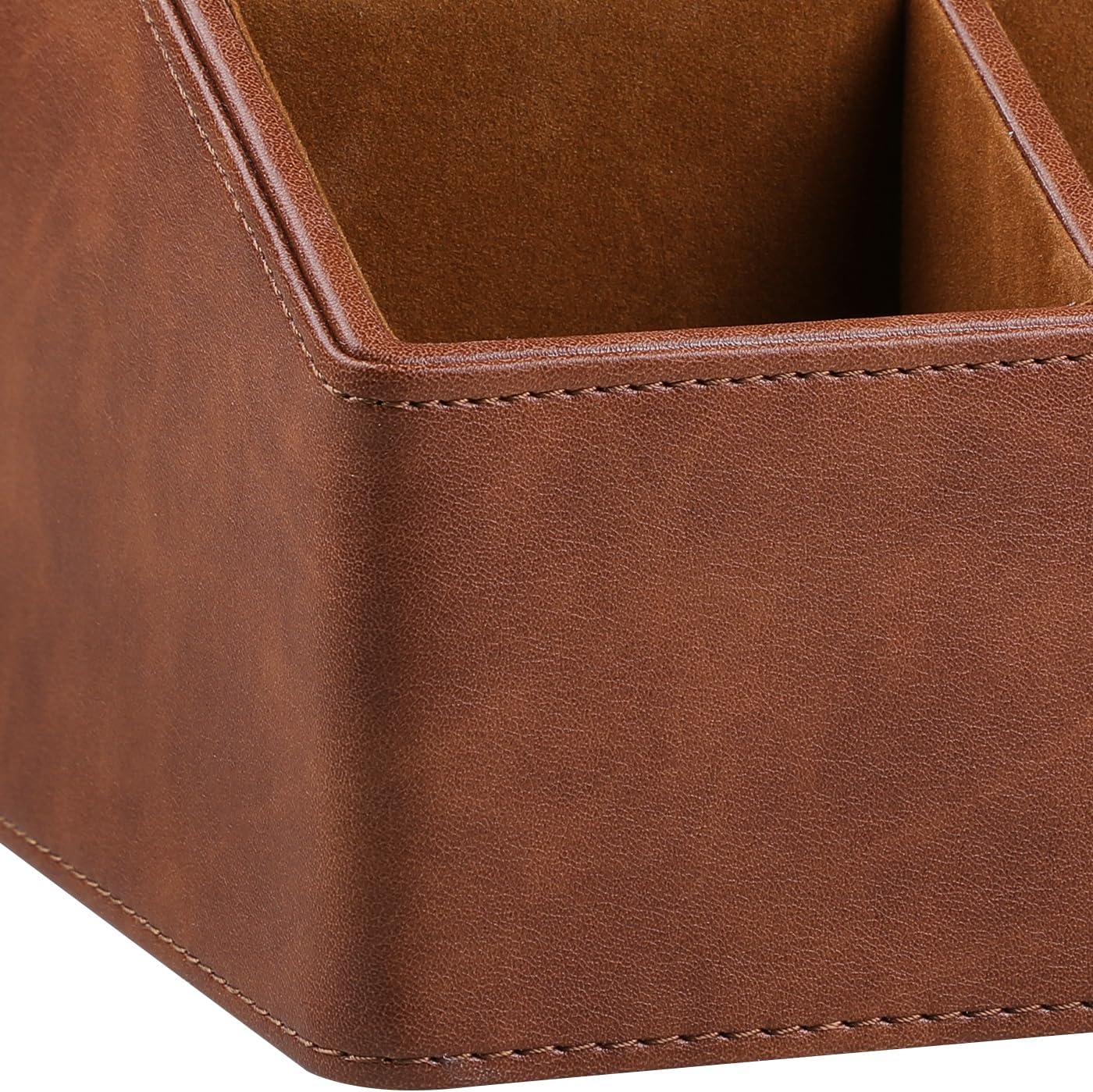 PU Leather Desk Organizer, Luxury Remote Control Holder for Home, Office Desk Accessories Table Caddy Bedside Nightstand Organizer (Brown)