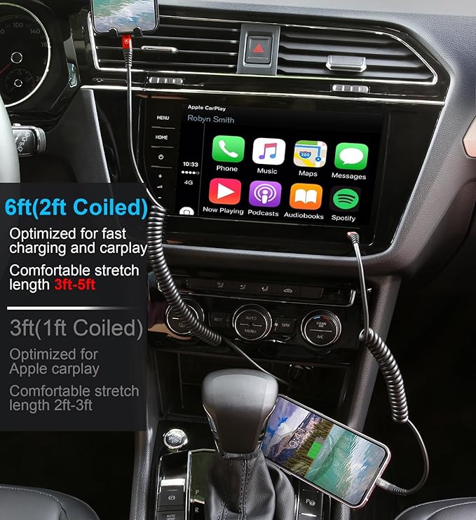 KIYODA USB C to Lightning Cable 6FT 2Pack, Coiled iPhone Charger USB C Fast Charging for Car Short iPhone Cord for iPhone14/13/12/11 Pro Max/iPad/CarPlay-Red