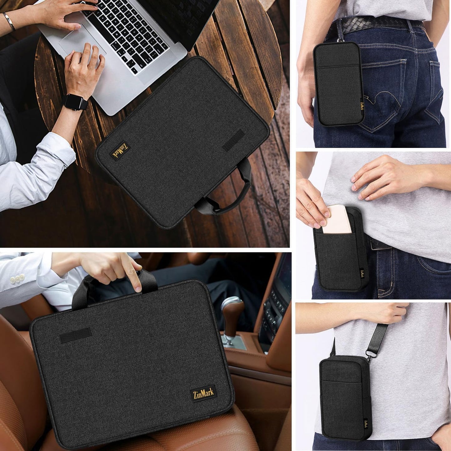 Laptop Case 15.6 Inch Briefcase Military-Grade Protection with Detachable Belt Bag, Compatible All Model of 15-16 Inch MacBook Pro and Most Popular 15.6 Inch Notebooks Chromebooks (Black)