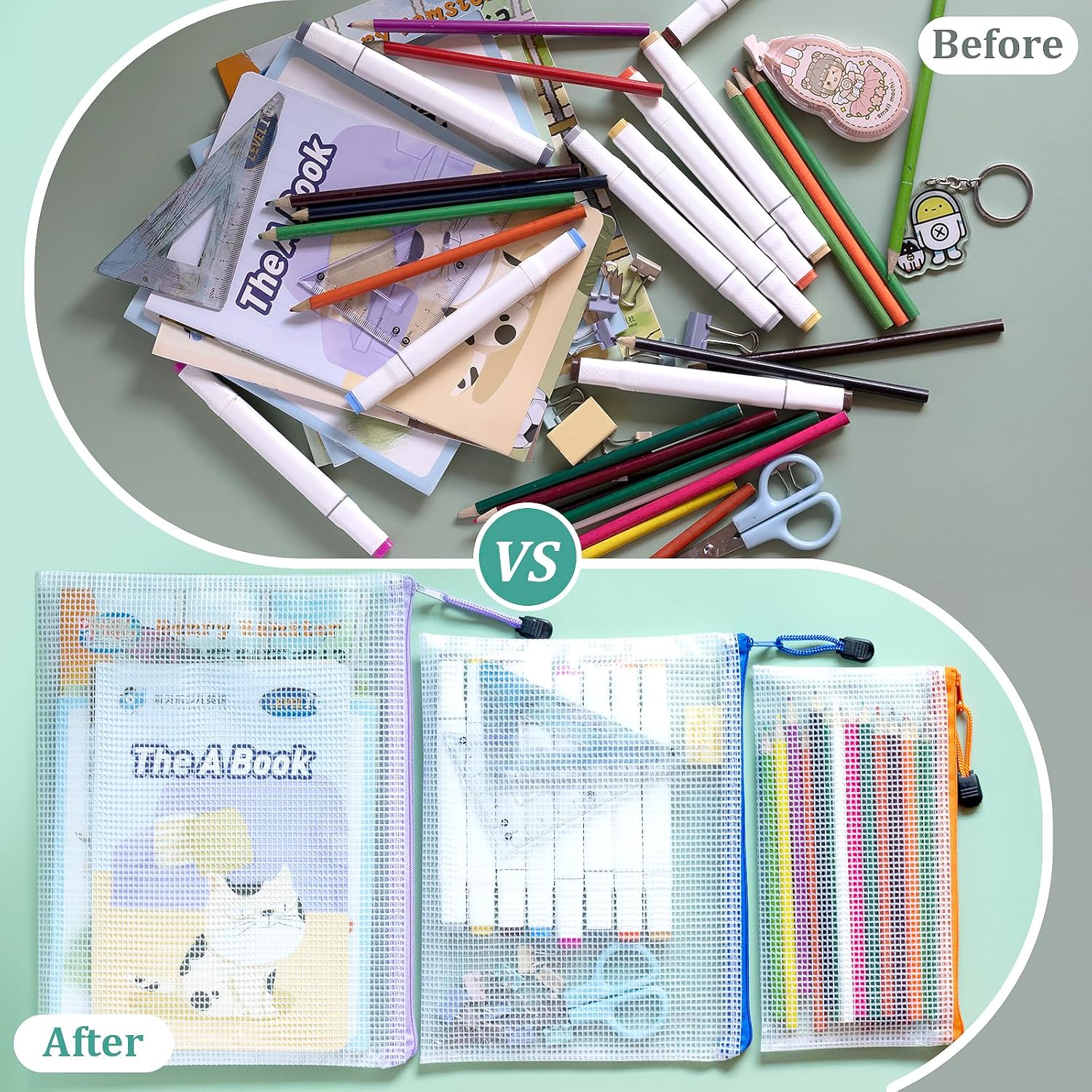 24pcs Mesh Waterproof Pouch Bags, 9 Sizes Clear Pouches, Organizer Bags With Zipper, 8 Colors for Travel & Toy Storage