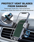 [2025 New] Car Vent Phone Mount, [Upgrade Hook Clip Never Shake] Adjustable 360 Rotation Vent Clip Car Phone Holder Mount, Big Phone & Thick Case Friendly Fit for All iPhone, Samsung & Cell Phone