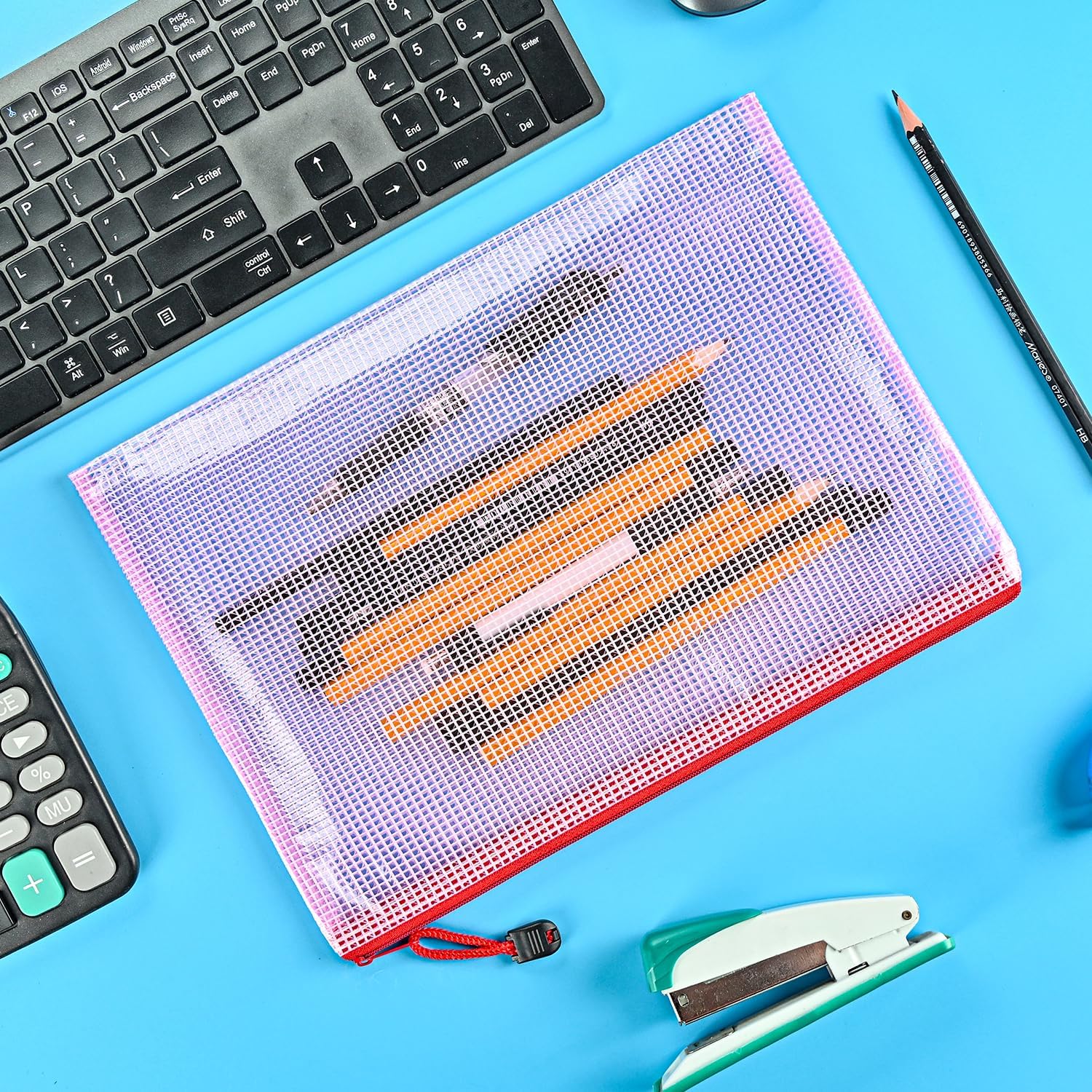 AUSTARK 20 Pcs Zipper File Bags, Plastic Mesh Pouch, Board Game Storage Bag, Waterproof Bags for Office School (B5 Size 11.4''x8.2'', Multicolored)