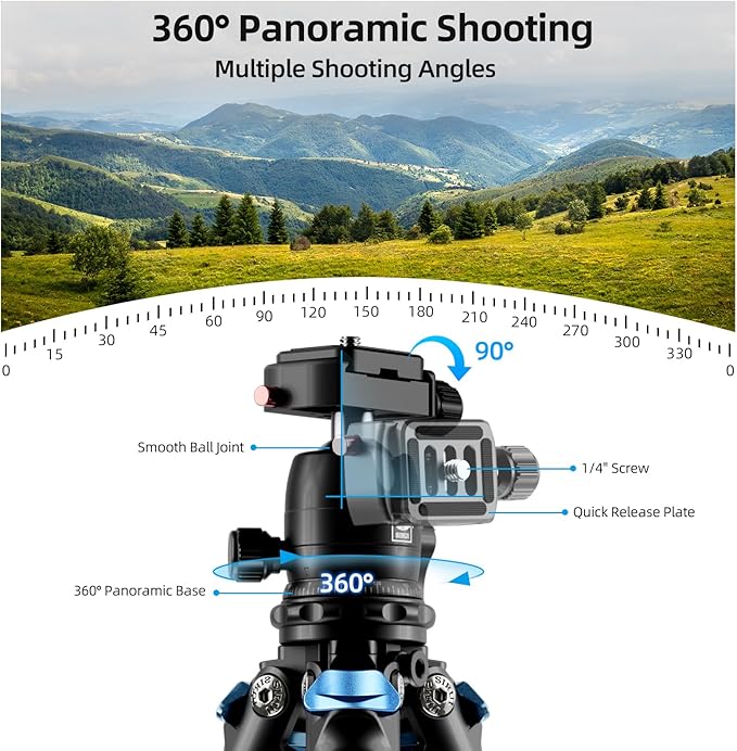 SIRUI Carbon Fiber Travel Tripod - Lightweight Only 0.93kg，Compact Tripod with 360° Panorama Ball Head Quick Release Plate, Max Height 50.2", Max Load 6kg for Camera, DSLR