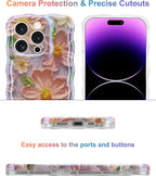 Jusy Compatible with iPhone 12 Pro Max, Colorful Retro Oil Painting Printed Flower Laser Glossy Pattern Cute Curly Wave Phone Case Soft TPU Cover for Girly Women - Light Purple