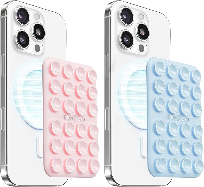Klearlook 2Pack Magnetic Suction Phone Mount for MagSafe Case, Sticky Phone Grip Holder for iPhone, Removable Hands-Free Selfie/Video for TikTok Influencers, Women Girl Gift, Light Pink & Light Blue